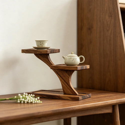 2-Tier Wooden Tea Display Stand,